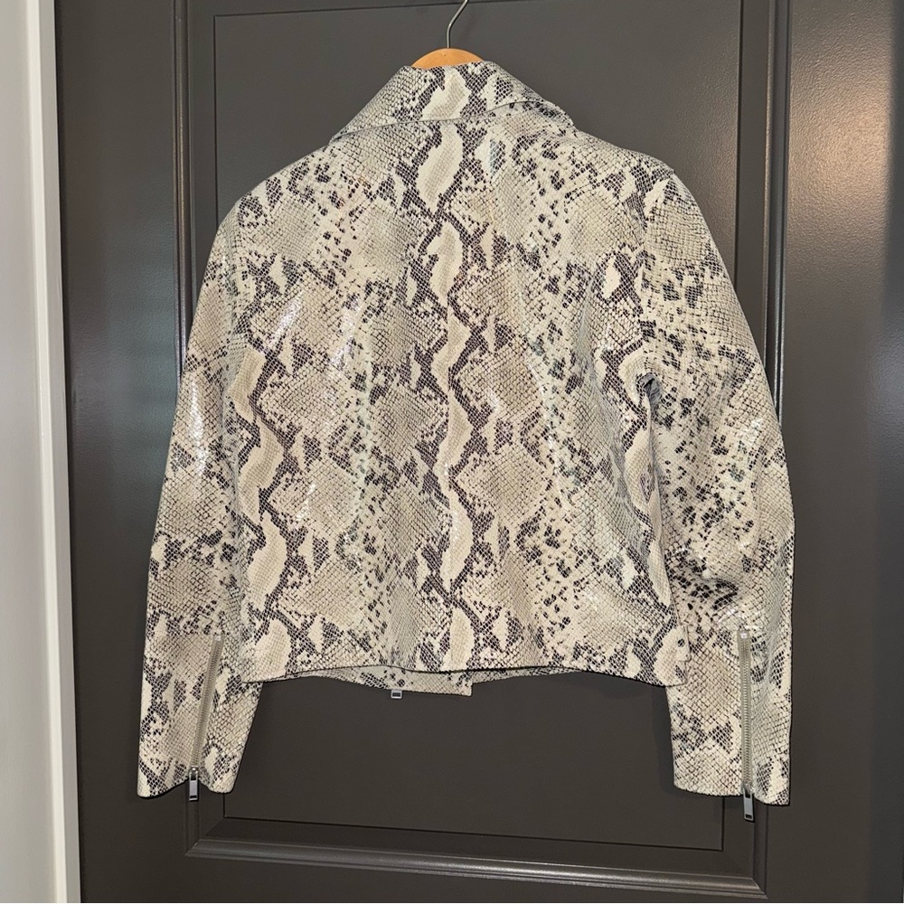 INTERMIX Moto Leather Python Print Crop Jacket - … - image 2